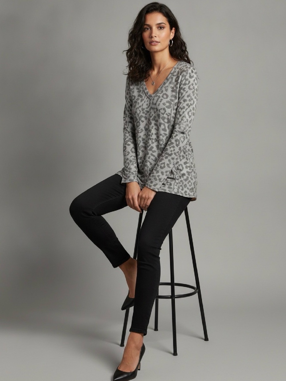 MYSTREE V-NECK SWEATER LEOPARD PRINT PULLOVER